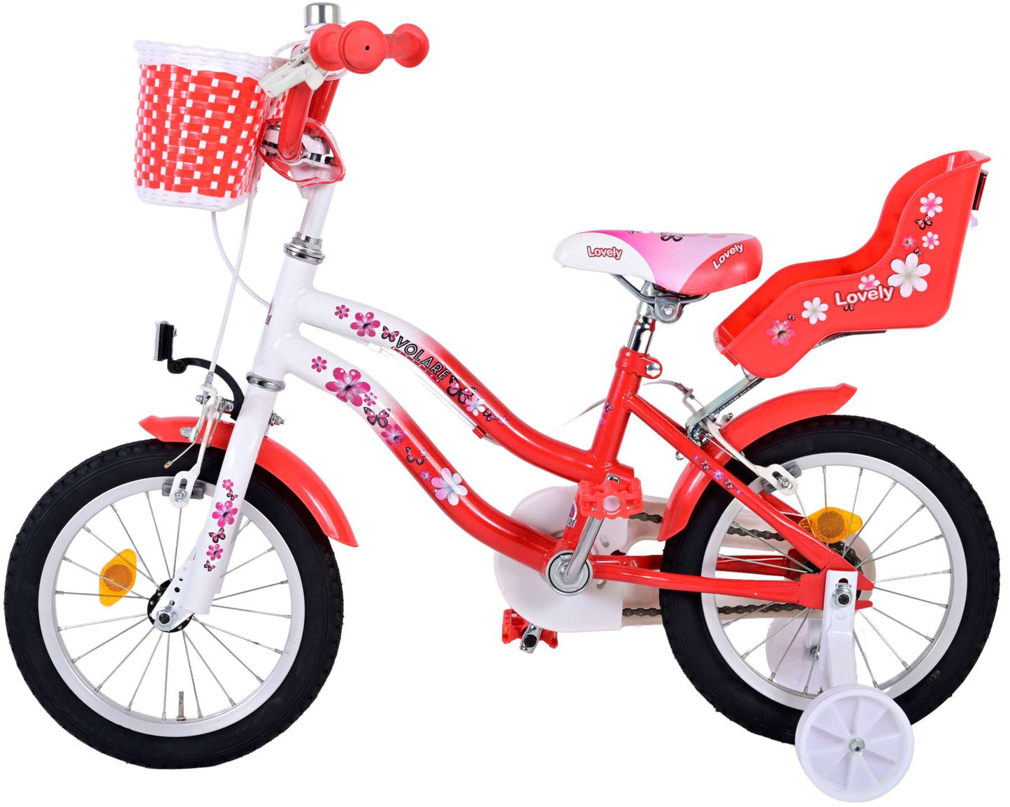 Biciclette per bambini adorabili Volare - Girls - 14 pollici - Bianco rosso - Freni a due mani