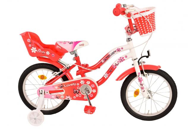 Biciclette per bambini adorabili Volare - Girls - 16 pollici - Bianco rosso - Freni a due mani