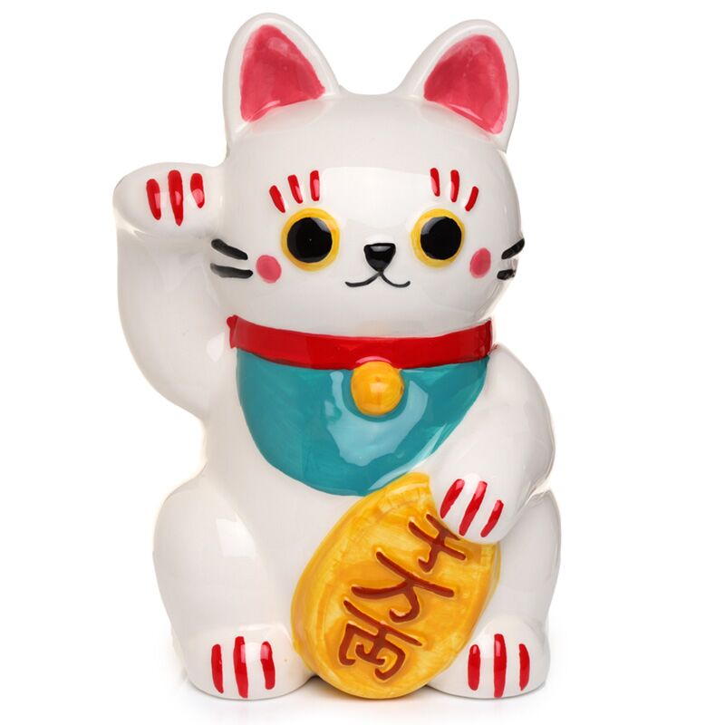 Maneki Neko Box de dinero de cerámica blanca