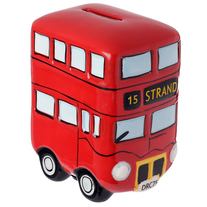 Hucha de cerámica con autobús de dos pisos de Londres