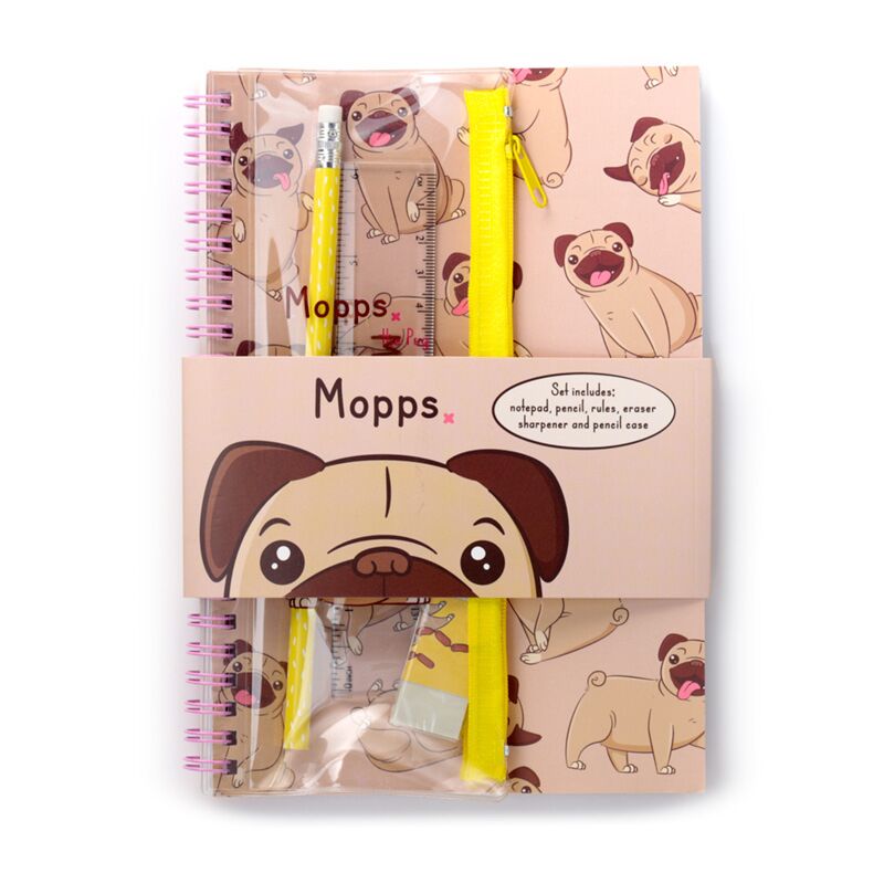 Mopps Pug Spiral Bound A5 Notebook Set di scrittura a 6 pezzi