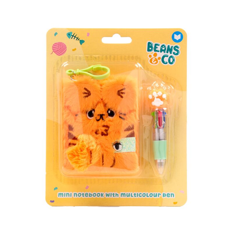 Beans co gatos peluche a7 mini libreta a7 bolígrafo de 4 colores