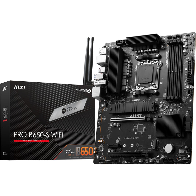 Msi pro b650-s wifi socket am5 moederbord (zwart, raid, 2.5 gbe-lan, wi-fi 6e, bt, sound, atx)
