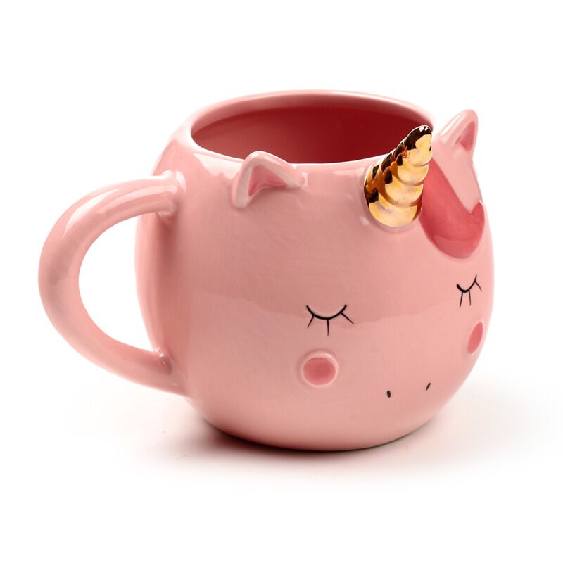 Tazza a forma di unicorno arcobaleno incantato rosa