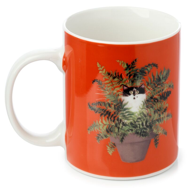Kim Haskins Cat in Plant Pot Red in porcellana tazza