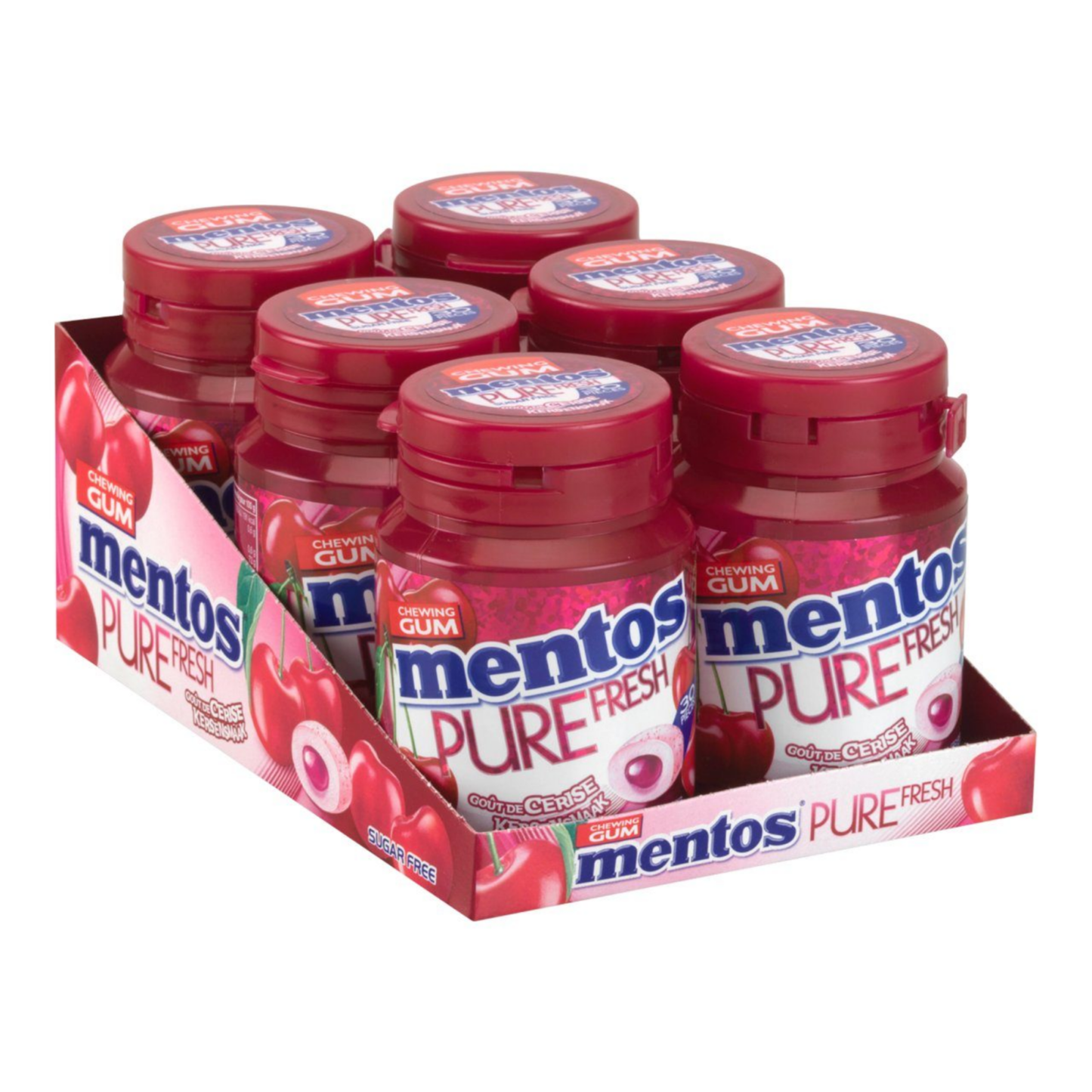 Mentos kauwgom pure fresh kers bottle (6x 30 stuks)
