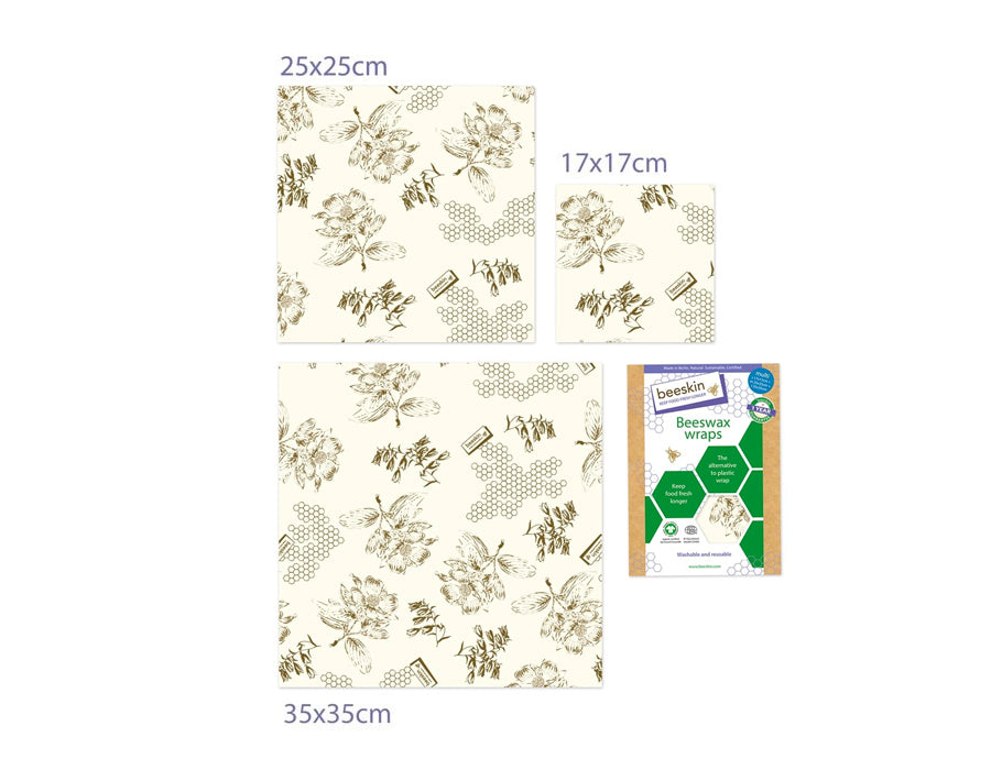 Beeskin bijenwasdoeken set - small, medium en large - flower print