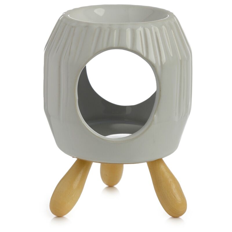 Burner de aroma de cerámica acanalada blanca con pie