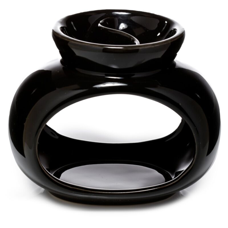 Bruciatore olio in ceramica a doppia ciotola nera e profumo di cera
