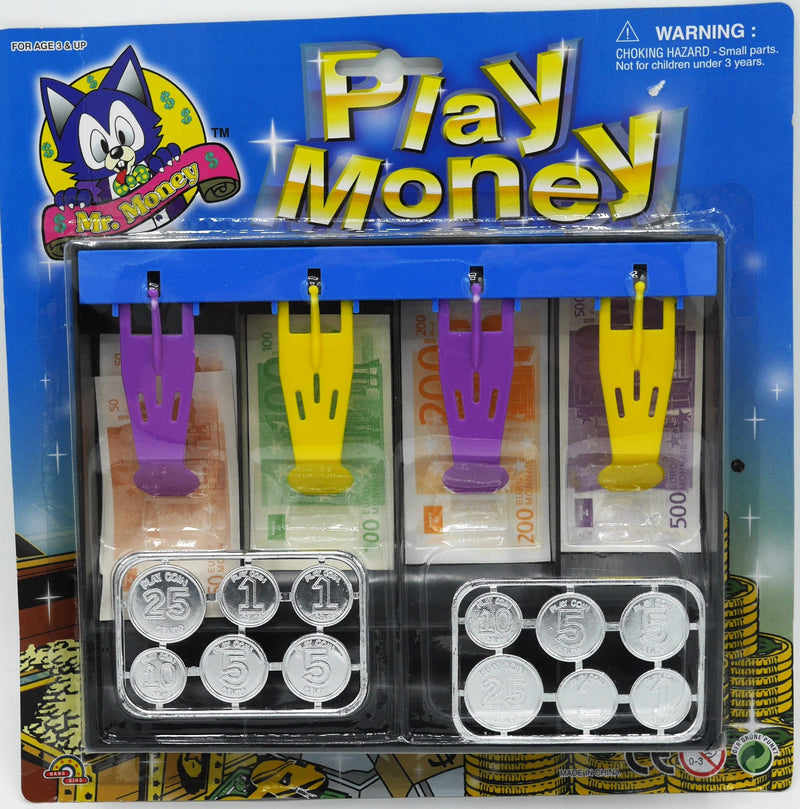 Van der doelen kassa la con denaro da gioco, denaro e monete di carta e monete