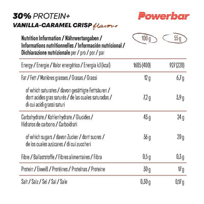 Powerbar 30% proteine+ (15 x 55gr) - croccante al caramello e vaniglia