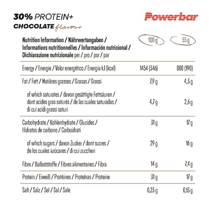 Powerbar 30% proteine+ (15 x 55gr) - cioccolato
