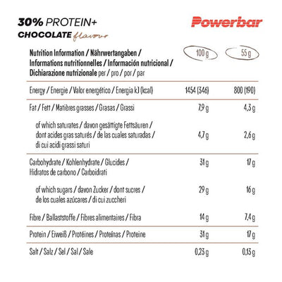 Powerbar 30% proteine+ (15 x 55gr) - cioccolato