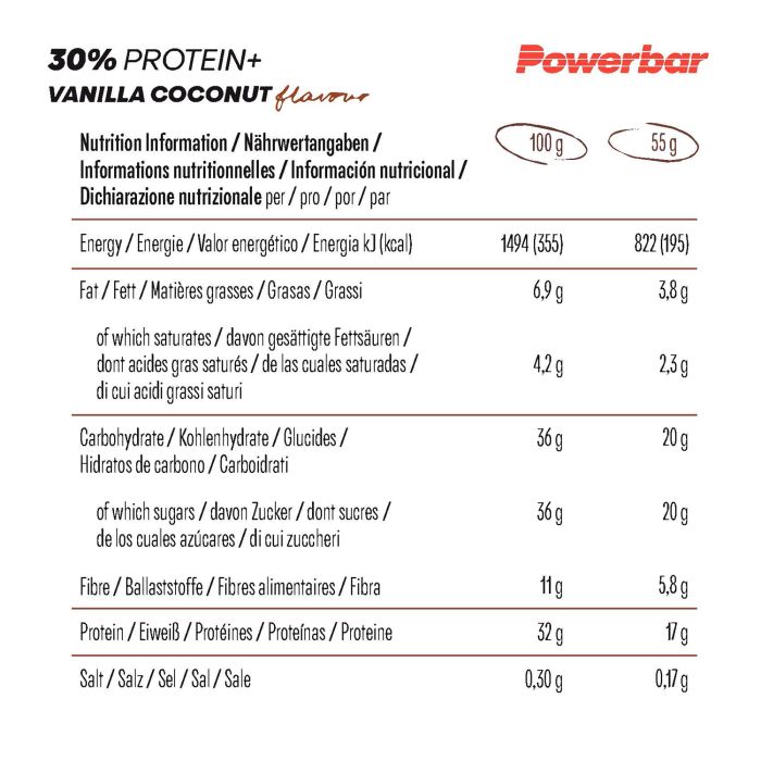 Powerbar 30% proteine+ (15 x 55gr) - cocco e vaniglia