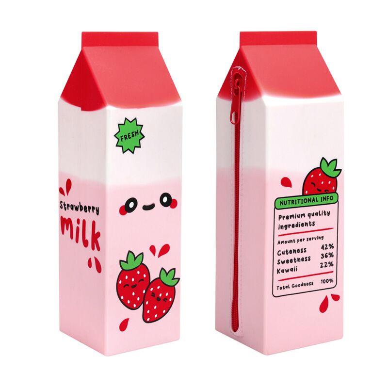 Estuche para lápices de pie cartón de leche de fresa Foodiemals