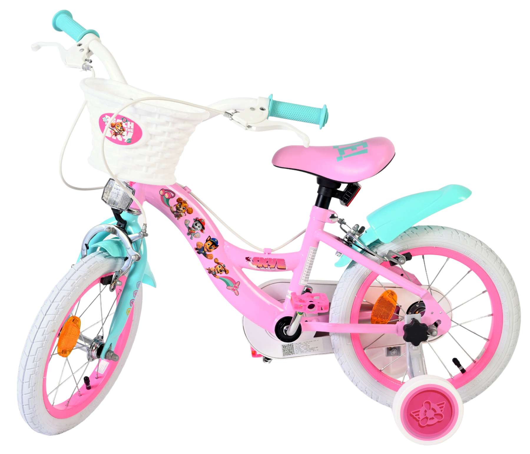 Volare paw patrol kinderfiets - meisjes - 14 inch - roze - twee handremmen
