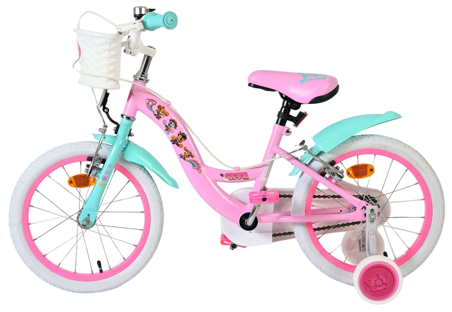 Volare paw patrol kinderfiets - meisjes - 16 inch - roze - twee handremmen