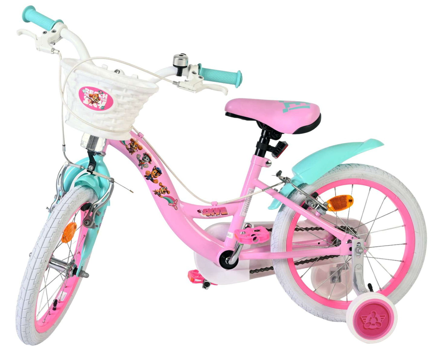 Volare paw patrol kinderfiets - meisjes - 16 inch - roze - twee handremmen