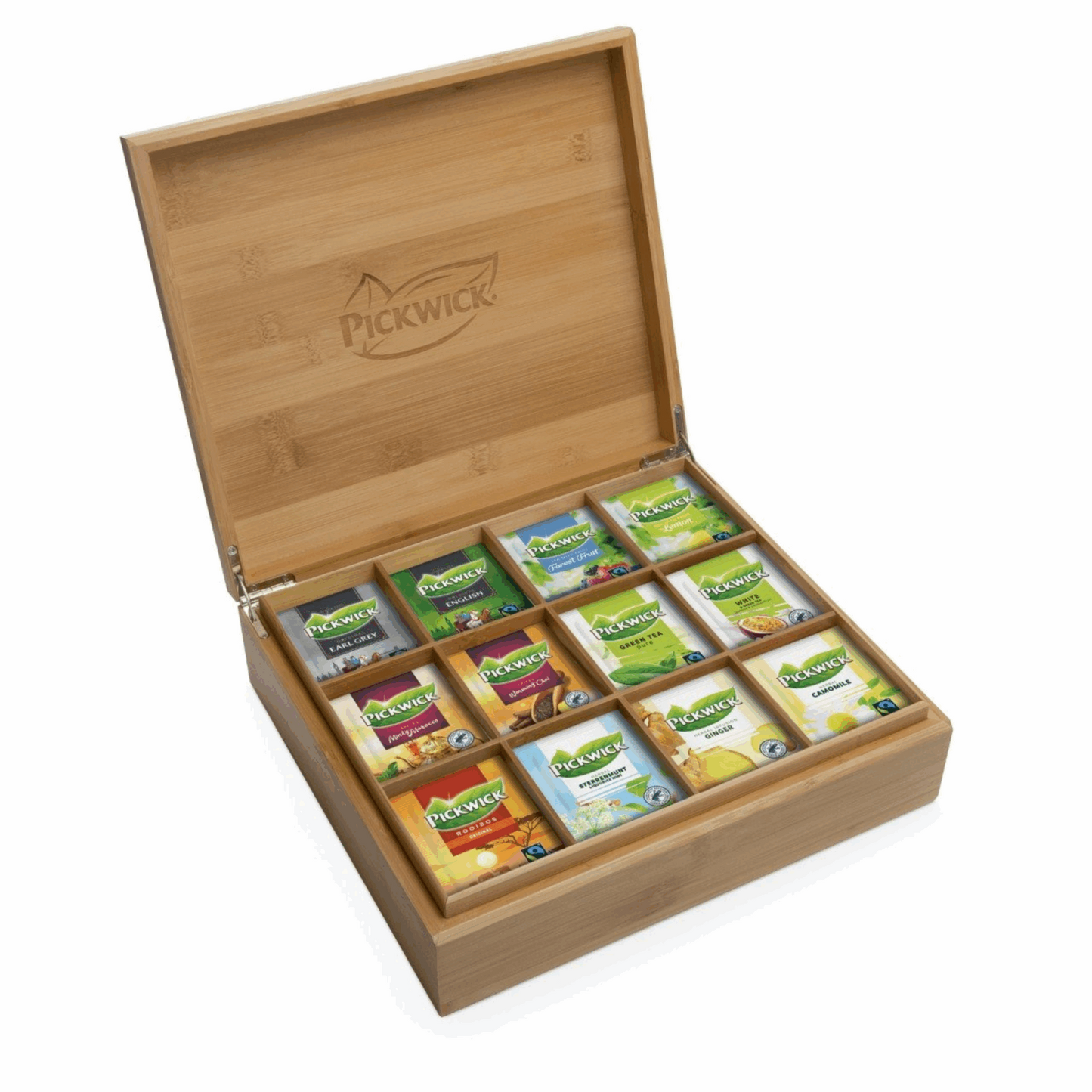 Caja de té profesional Pickwick bambú 12 compartimentos