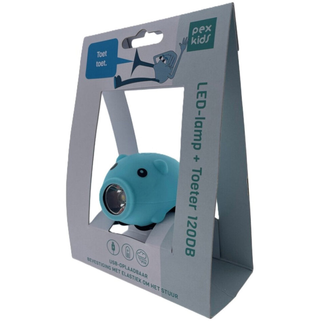 Pexkids bicicleta bocina cerdo con lámpara LED USB azul