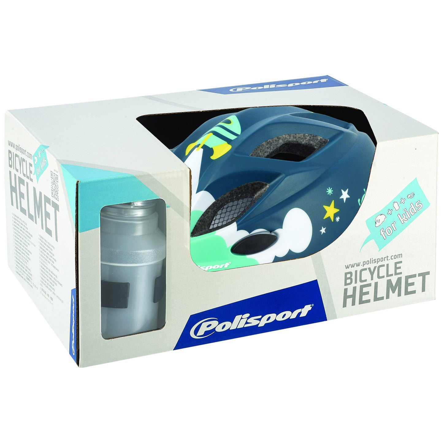 Polisport Helmet Spaceship con bottiglia d'acqua e supporto. Dimensione: XS (48 52 cm), colore: blauww