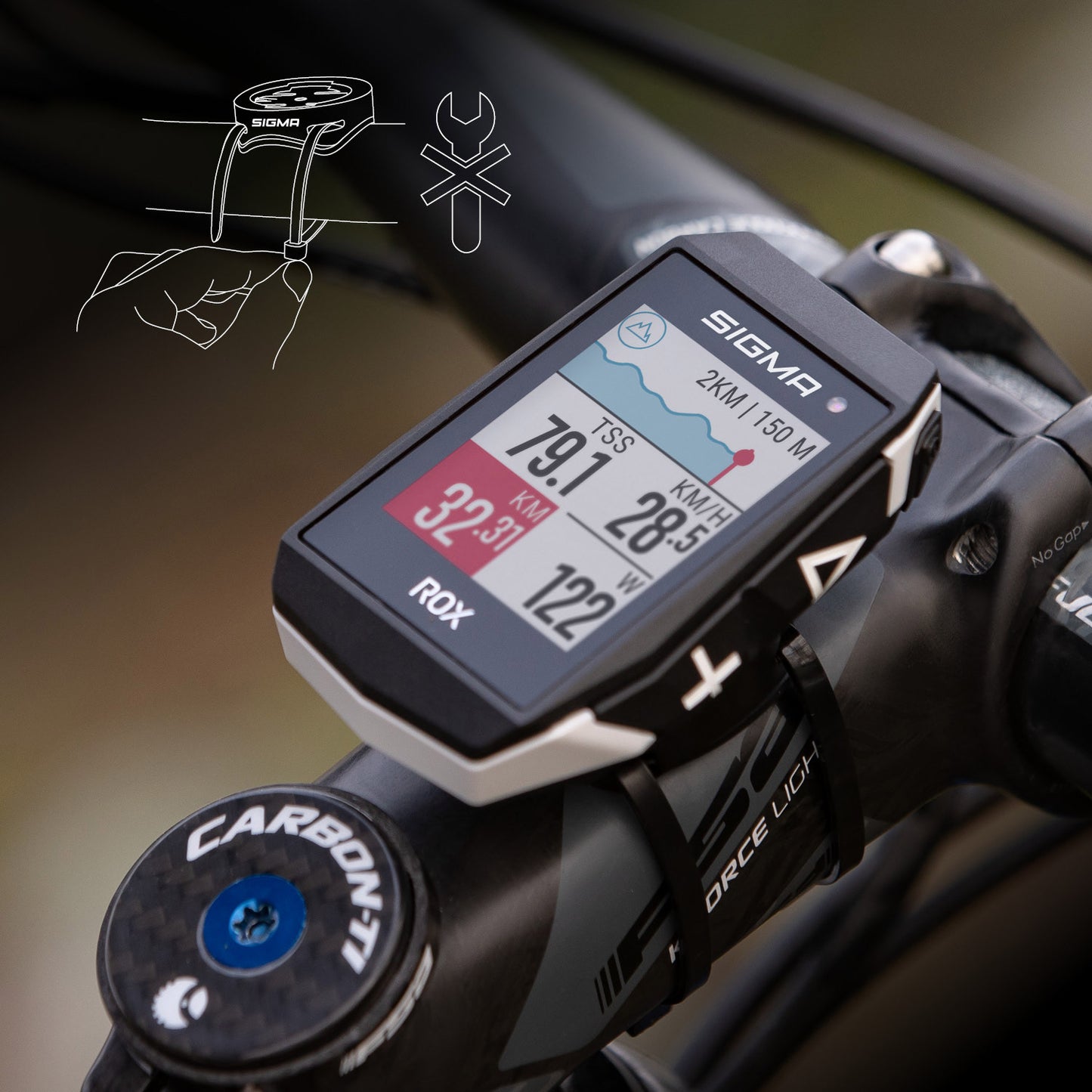 Sigma Rox 11.1 EVO GPS Black White standard handlebar holder + USB-C charging cable