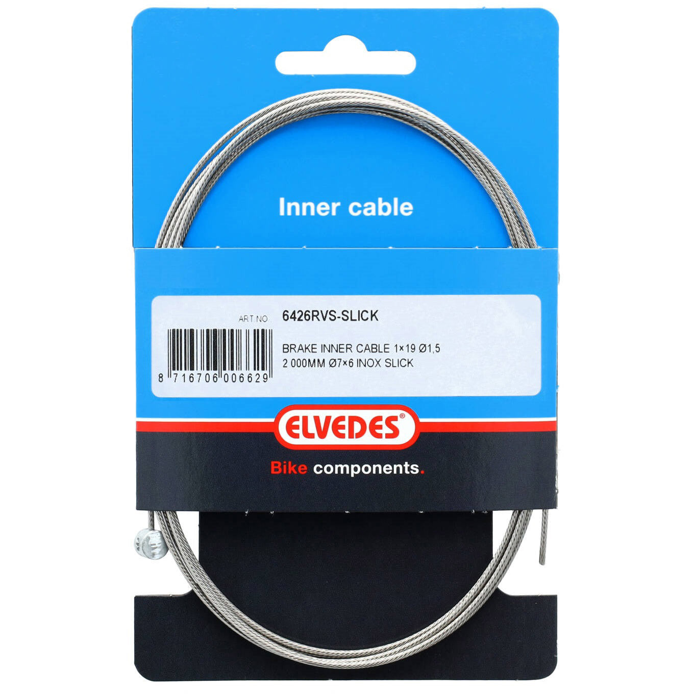 Elvedes Rem Binnenkabel 2000mm in acciaio inossidabile slick Ø1,5 mm T-NIPPLE