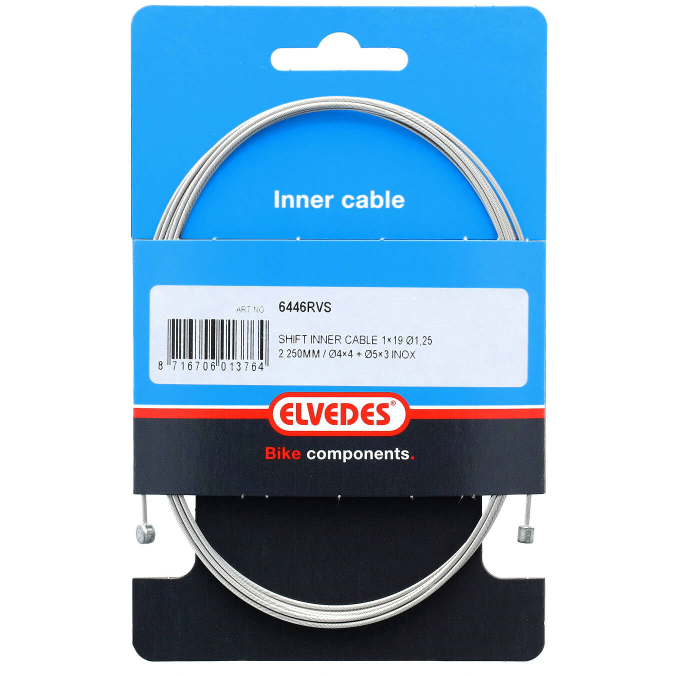 Elvedes schakel binnenkabel 2250mm rvs �1,25mm n t-nippel