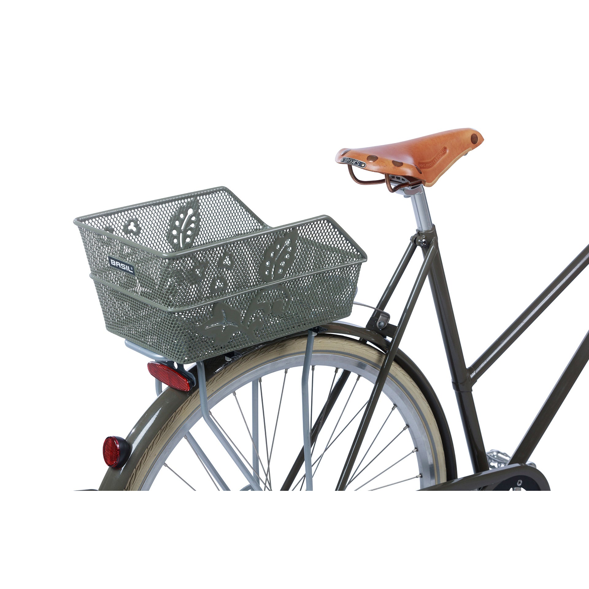 Basil Cento Flower S - Canasta de bicicleta - En la parte posterior - Oliva Verde