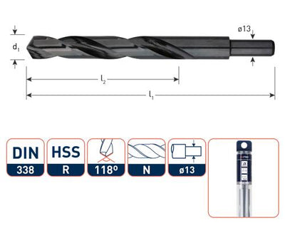 Punta elicoidale Rotec DIN338 HSS-R 15,5 mm tornita