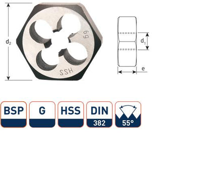 Dado tagliente esagonale Rotec bsp g1 4 din382 hss