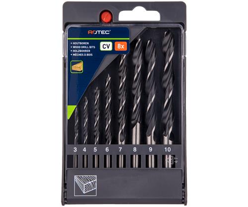 Set di punte elicoidali per legno Rotec 8 pezzi 3-10 mm