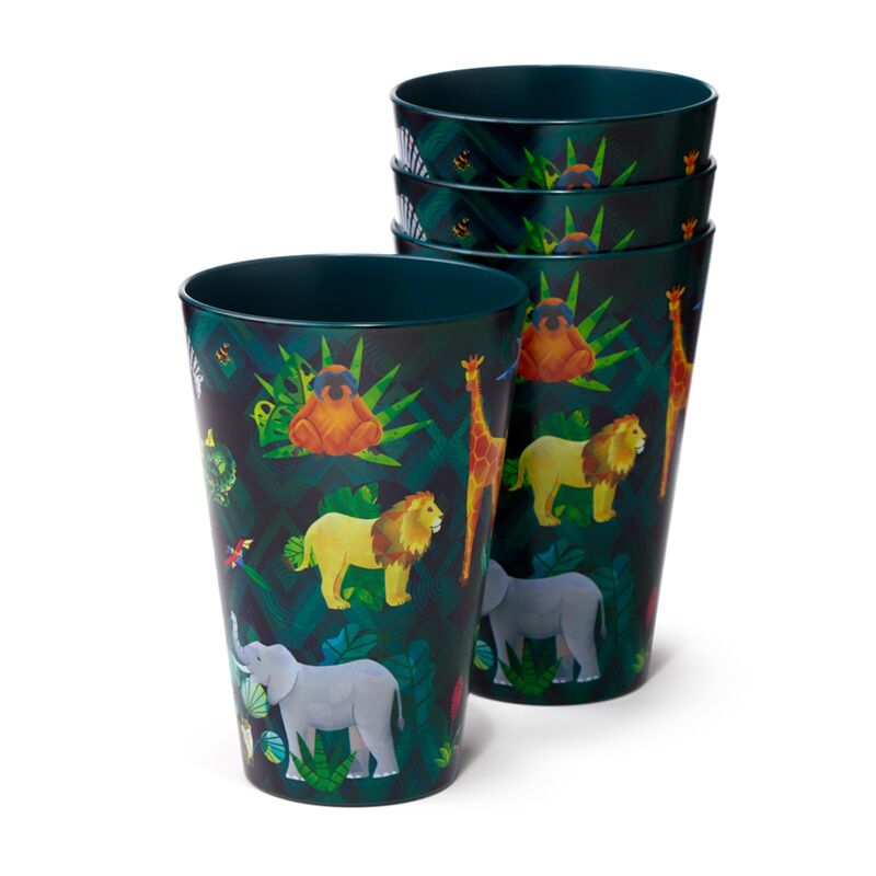 Conjunto rico en animales de 4 tazas de picnic de RPET sostenibles 450ml