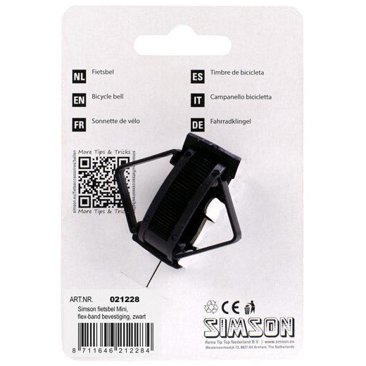 Simson fietsbel mini 32mm, flex-band bevestiging zwart