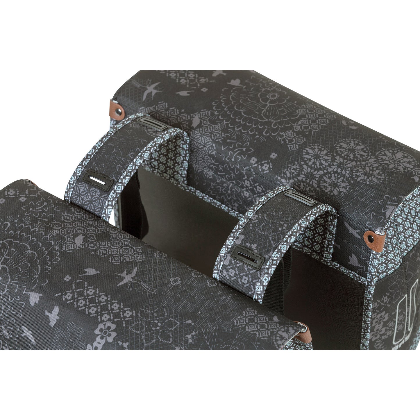 Basil Bohème Dubbele Fietstas - Zwart - 35L - Waterafstotend - Kunstleren Details