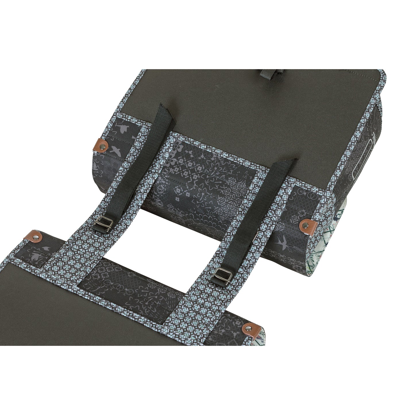 Boba de bicicleta doble Basil Bohème - Negro - 35L - Repelente de agua - Detalles de aprendizaje de arte