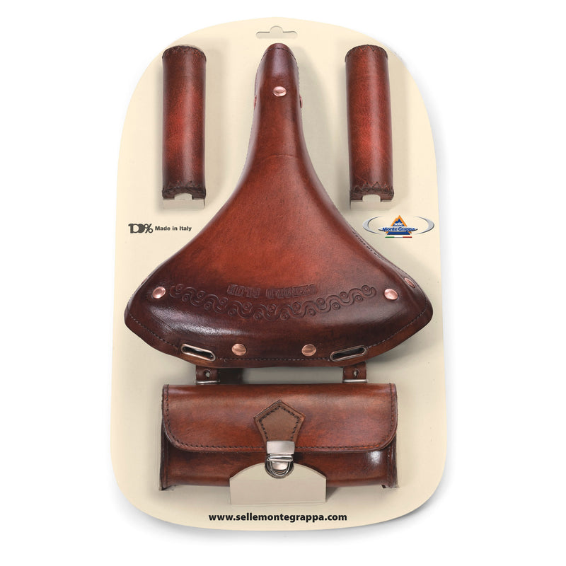 SELLE Monte Grappa Set Charleston Oxford D-Bruin in pelle a 3 pezzi