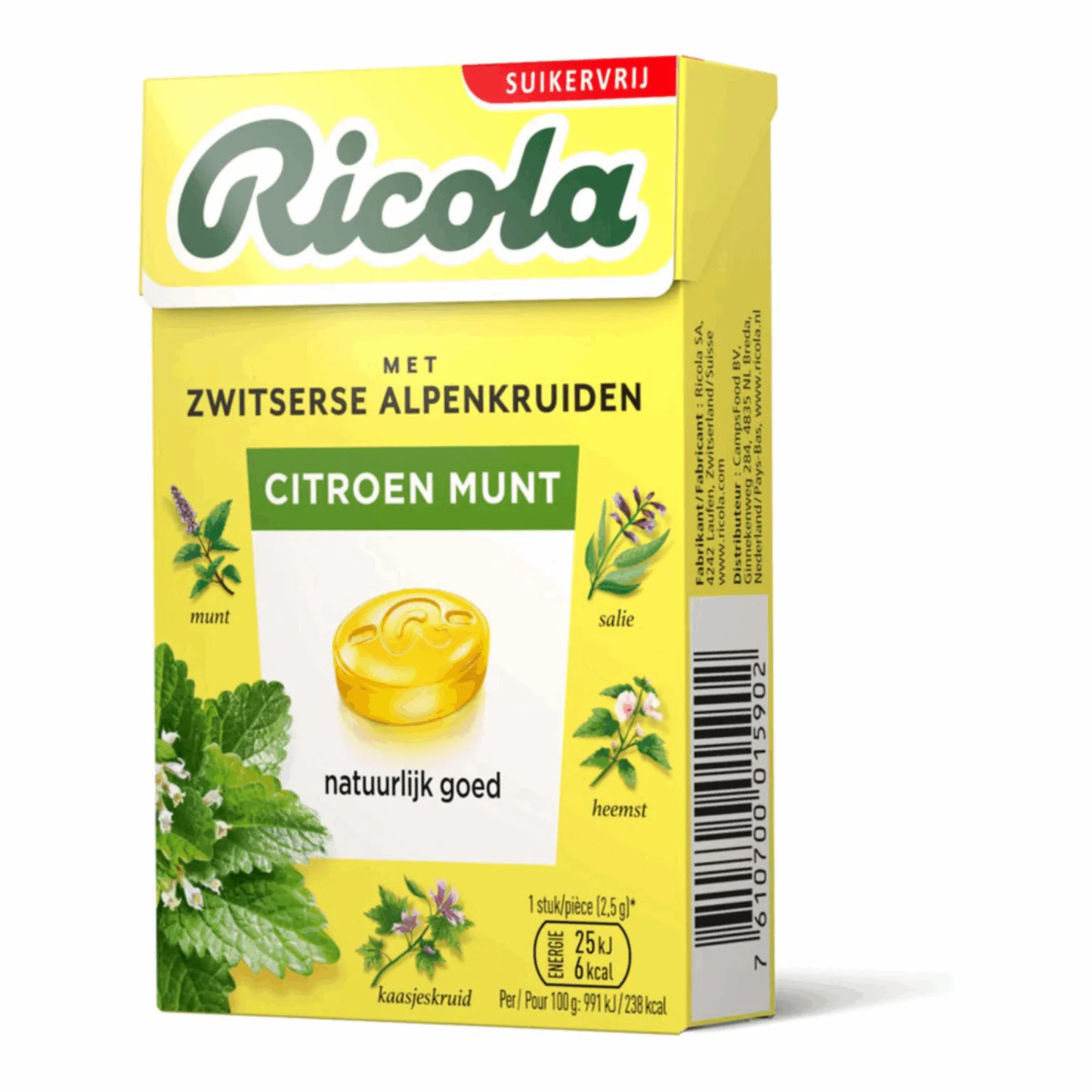 Ricola citroen munt suikervrij (20x 50gr)