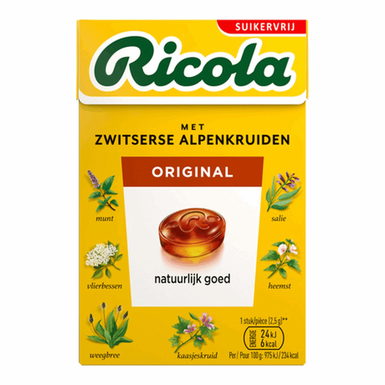 Ricola original herb suikervrij doosje (20x 50gr)