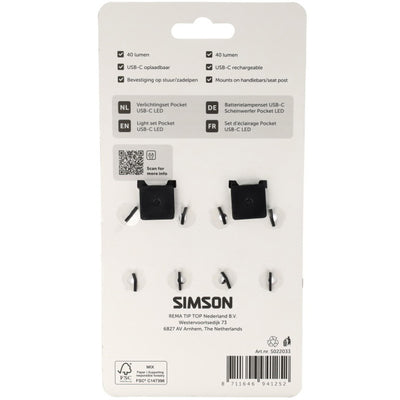 Simson verlichtingsset aurora pocket - usb-c oplaadbaar
