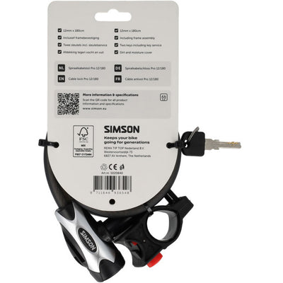 Candado de cable en espiral Simson pro tamaño xxl 12mm x 180cm
