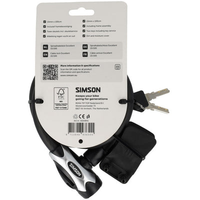 Candado de cable en espiral Simson excelente tamaño l 15 mm x 100 cm