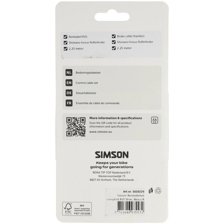 Juego de cables de freno Simson completo con cuña de acero inoxidable. rodillo nexusbr. negro