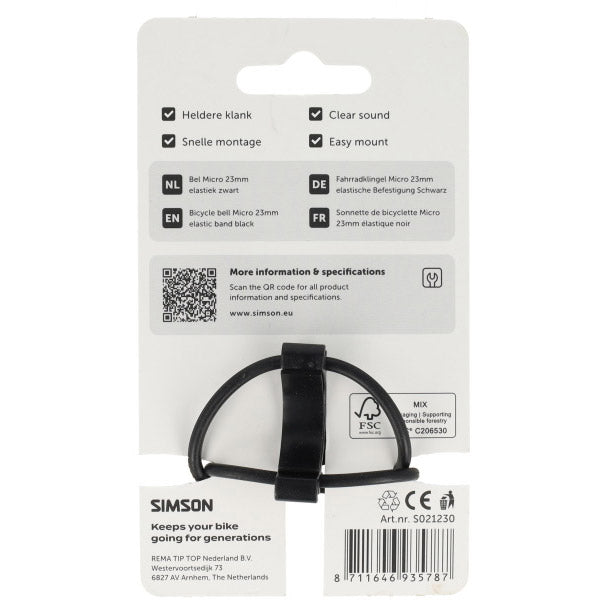 Simson timbre de bicicleta micro 23mm goma fijación elástica negro