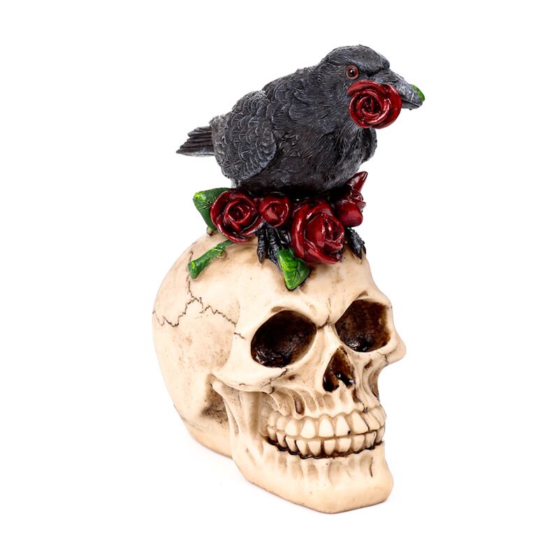 Teschio con rose rosso corvo