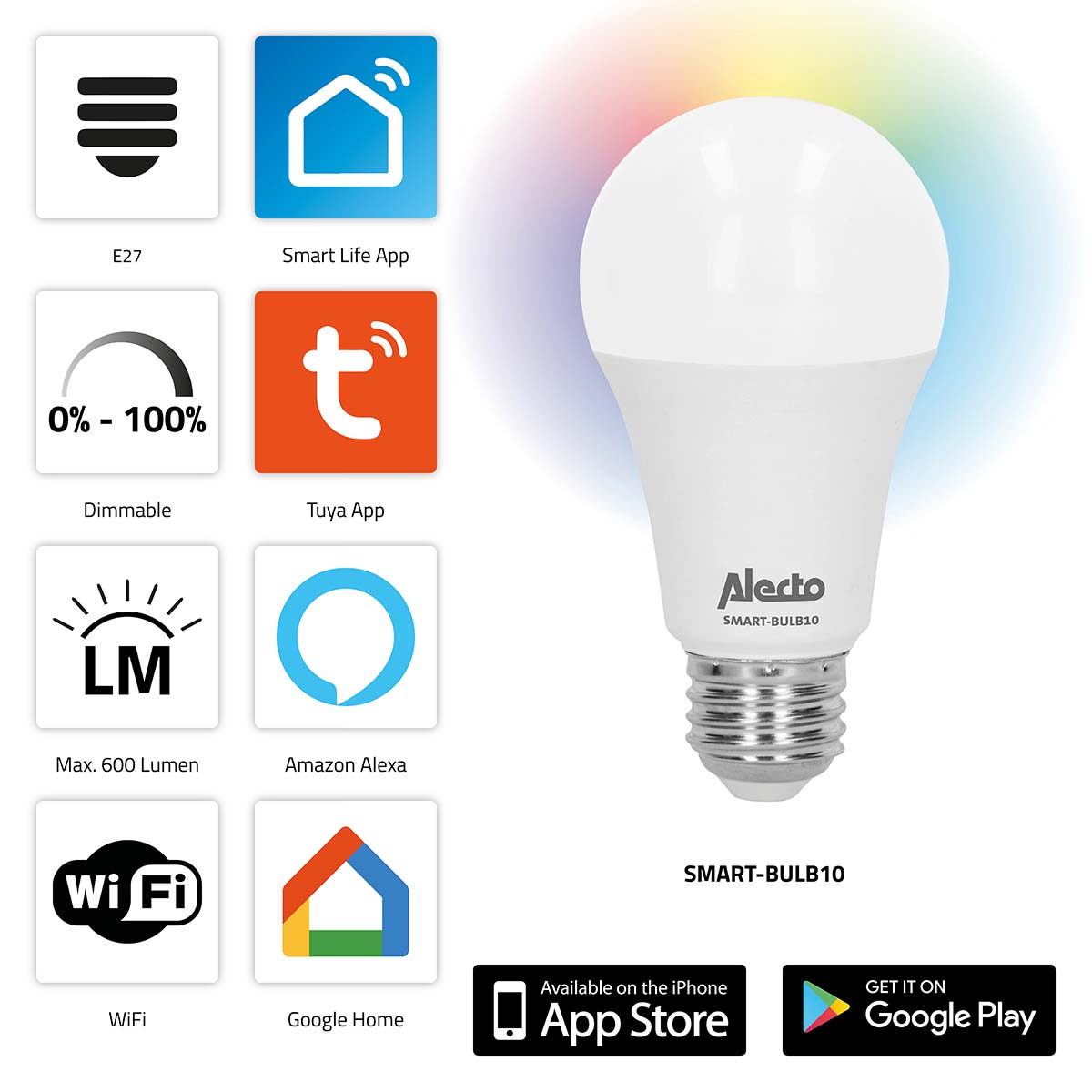Alecto smart-bulb10 smart led-kleurenlamp met wi-fi - smart-bulb10