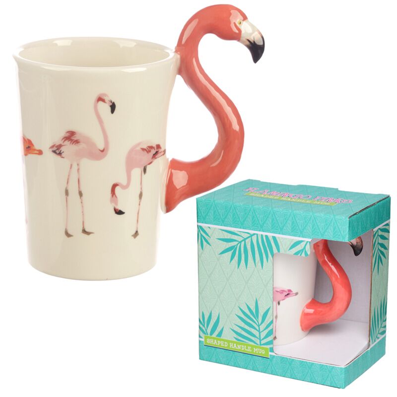 Taza de cerámica de mango de color rosa flamenco