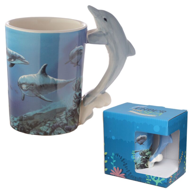 Tazza in ceramica a forma di delfino sott'acqua