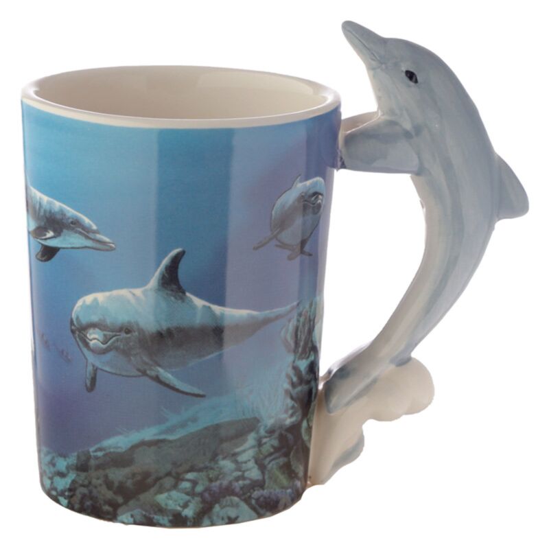 Tazza in ceramica a forma di delfino sott'acqua