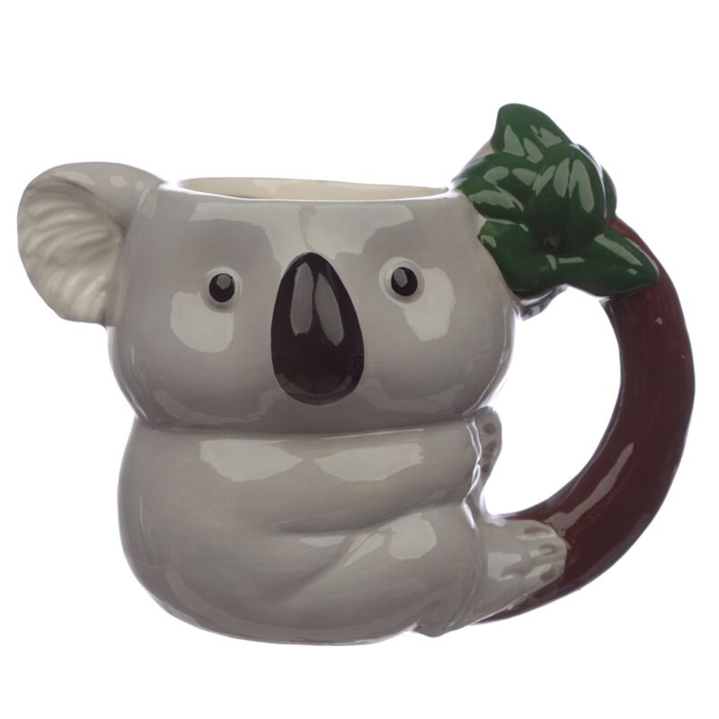 Taza de cerámica con forma de koala.